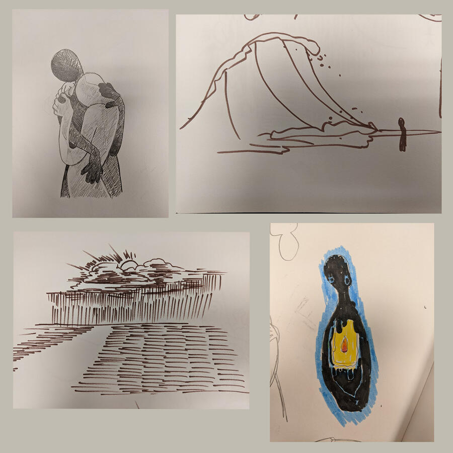 Thumbnail sketches showcasing the idea thought process.