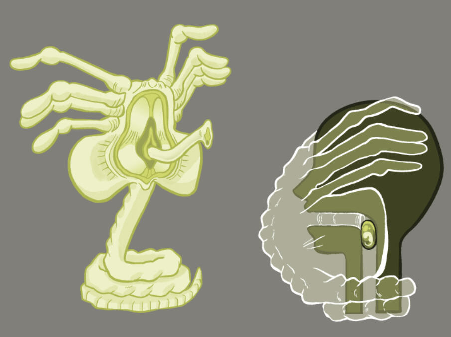 Assets featuring Stage two of the Xenomorph Life Cycle, the &quot;Face Hugger&quot;.